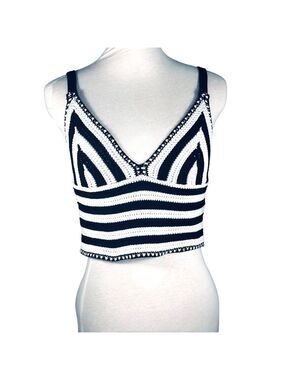 Streetwear Society bralette crochet crop tank stripes black white size S